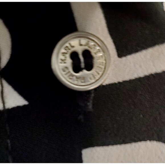 Karl Lagerfeld Paris Black&White Button Up Logo Shirt Large Monochrome Tie Front - Picture 3 of 16